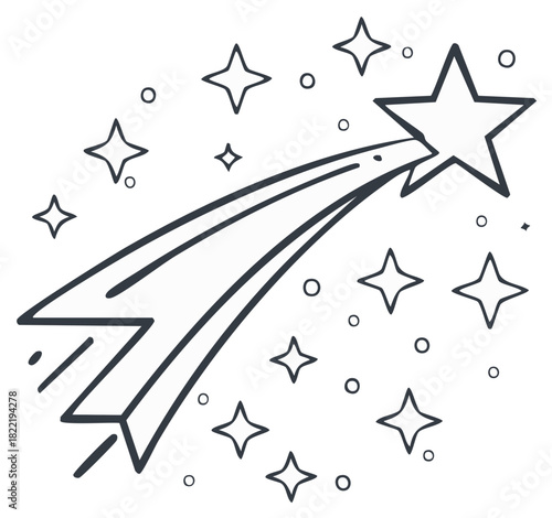 Hand Drawn Shooting Star with Trail and Surrounding Stars Illustration