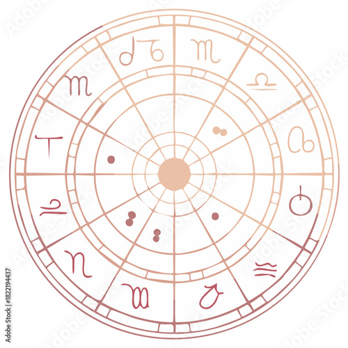 Illustration of a Zodiac Wheel with Symbols and Circle Design Element