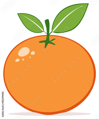 Cartoon illustration of a ripe orange fruit with leaves, isolated on white background.