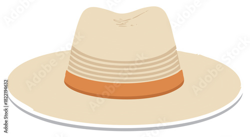 Stylish light beige straw fedora hat with broad brim and orange band summer accessory