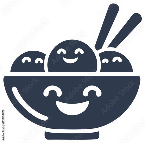 Dumplings in Smiling Bowl Served with Chopsticks Food Icon Design