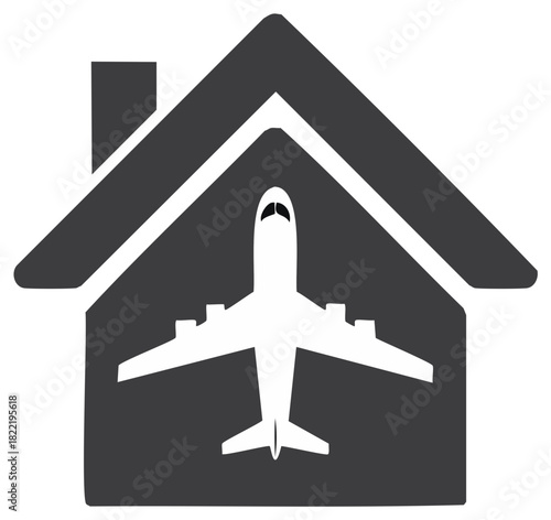 Airplane and House Icon Remote Work Global Travel Home Base Destination Symbol