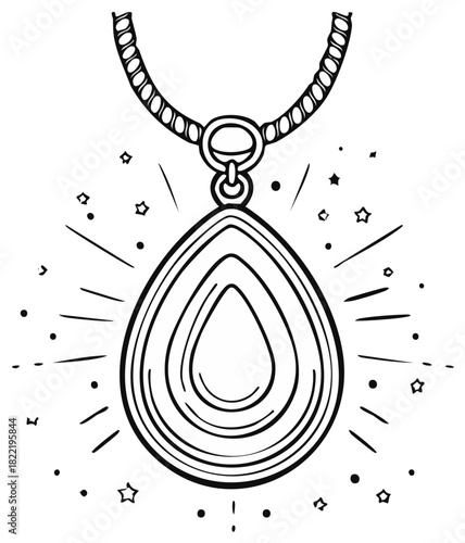 Doodle Style Amulet Necklace with Shiny Star Embellishments Hand Drawn Illustration