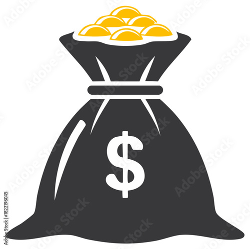 Money Bag Filled with Gold Coins Icon Representing Wealth or Savings Concept