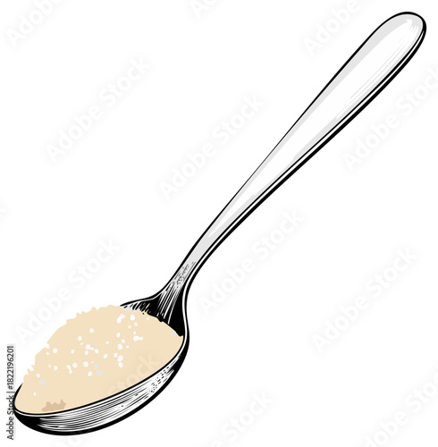 Spoonful of Sugar Illustration, Food Ingredient, Engraved Kitchen Utensil
