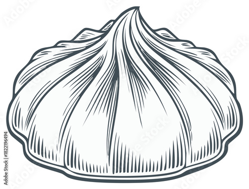 Vintage line art illustration of a traditional Asian steamed dumpling or bao bun