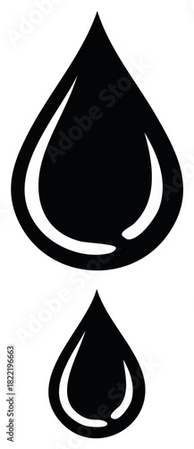 Black Water Drops Vector Illustration with Glossy Reflective Highlights