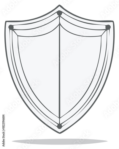 Simple Line Drawing of a Classic Shield Outline with Inner Lines and Dots