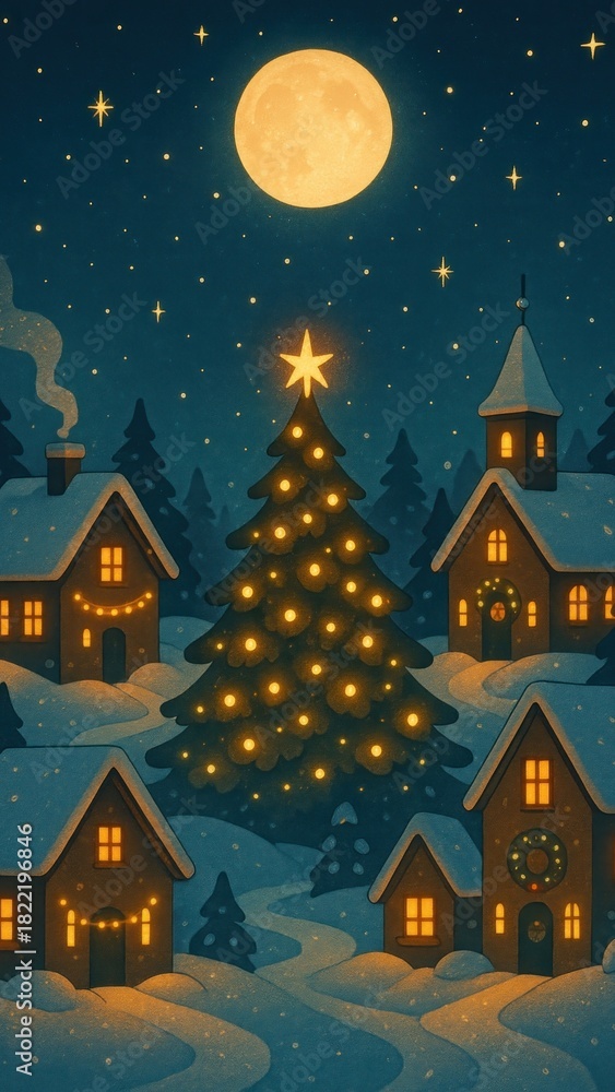 Fototapeta premium Cozy festive winter night mobile wallpaper