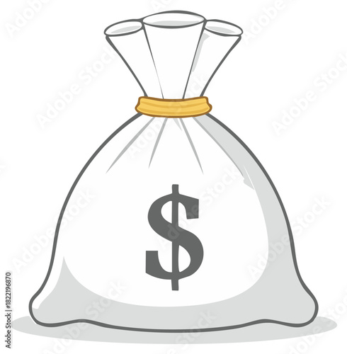 Cartoon illustration of a money bag with the dollar sign symbol