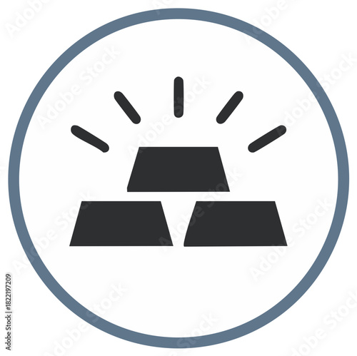 Shiny gold bars icon in a circle symbolizing wealth success and valuable investment