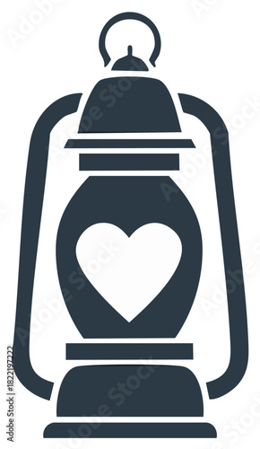 Classic lantern icon silhouette featuring a prominent heart symbol for love and warmth