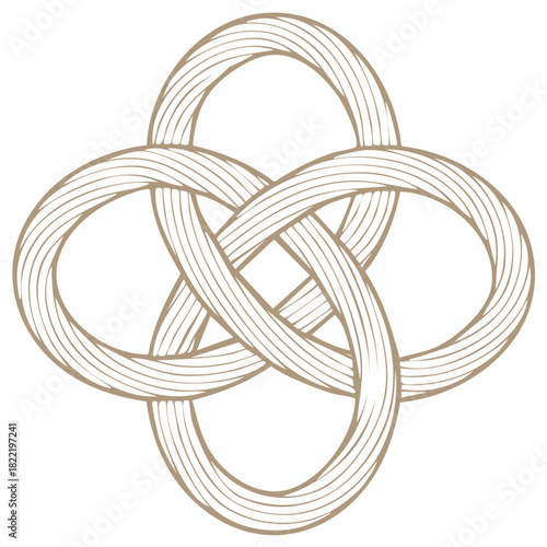 Stylized Quaternary Knot Motif Endless Rope Design Symbol Interwoven Circles