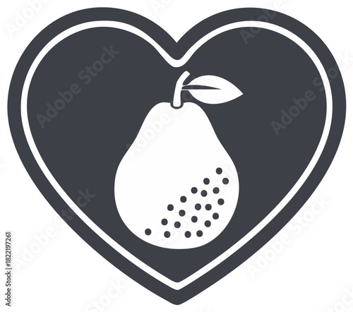 Minimalist Pear Fruit Icon inside a Heart Love Symbol