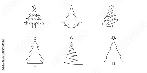 Collection of Line Art Christmas Trees for Holiday Designs