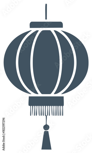 Simple graphic illustration of a traditional Asian decorative lantern with tassel design