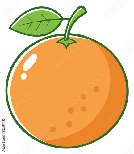 Simple cartoon orange fruit with a green leaf vector illustration