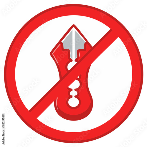 Zipper Icon with Red Prohibition Sign Depicts No Zippers Allowed Warning Symbol