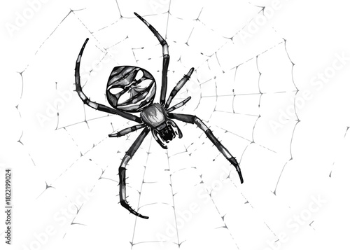 Vector illustration of the spider on the web.