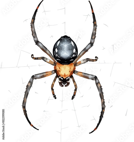 Vector illustration of the spider on the web.