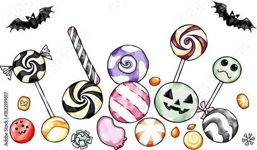 Vector illustration of a cute Halloween sweets and candies.