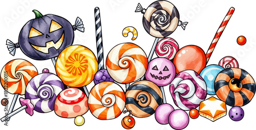 Vector illustration of a cute Halloween sweets and candies.