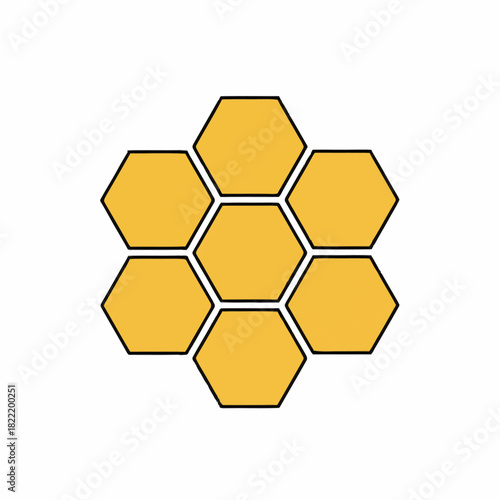 Golden yellow honeycomb hexagon pattern with seven cells geometric beehive structure icon perfect for honey bee apiary natural organic or sweet food design