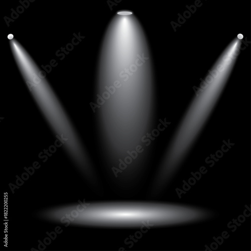 Set of Vector Scenic Spotlights with Stage Lighting Effects and Glowing Beams