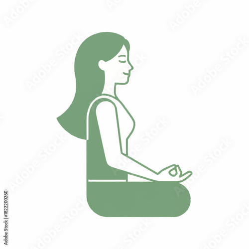 Green woman silhouette in meditation yoga pose peaceful wellness icon perfect for mindfulness relaxation exercise spiritual health or holistic lifestyle design
