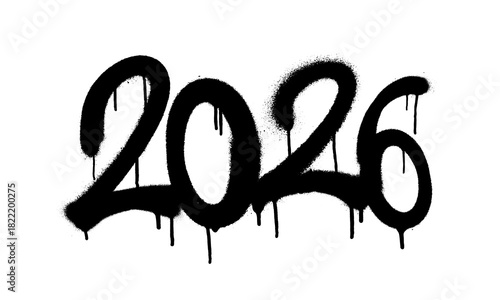 2026 spray-painted graffiti style numbers on white background.