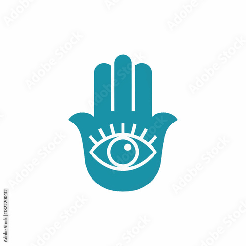 Teal blue hamsa hand with eye spiritual protection icon perfect for middle eastern amulet luck blessing or mystical cultural design