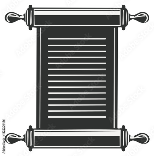 Stylized ancient scroll with lined text and decorative handles
