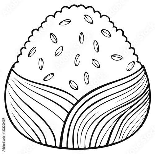 Onigiri Outline Illustration: Japanese Rice Ball with Seeds, Traditional Cuisine