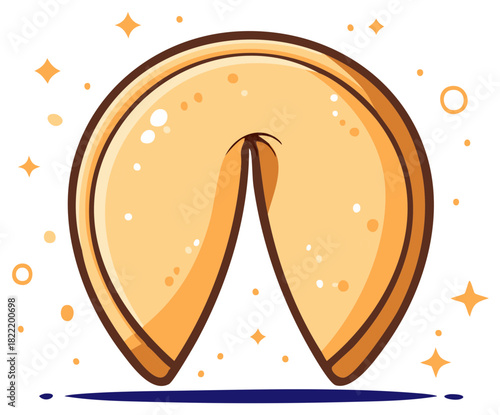 Golden fortune cookie illustration with sparkling festive elements for good luck wishes