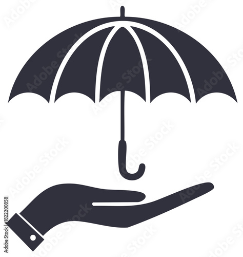 Open Umbrella on Hand, Icon of Protection and Security, Weather and Financial Safety Concept