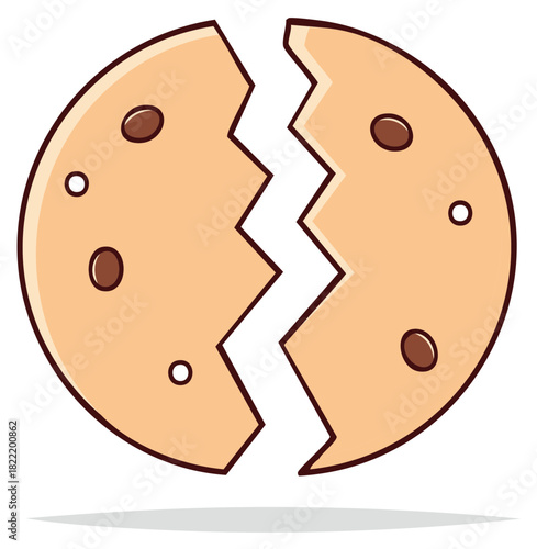 Cartoon Broken Chocolate Chip Cookie Halves Sweet Dessert Snack Food Illustration Vector