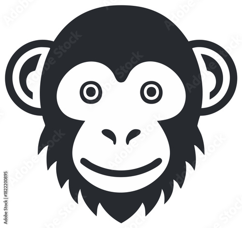 Stylized Monkey Face Illustration Wildlife Animals Primate Mammal Simian Smiling Simple Design Concept
