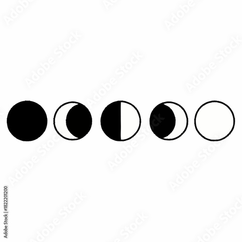 Moon phases circular sequence black and white lunar cycle icon perfect for astronomy celestial calendar cosmic or night sky design