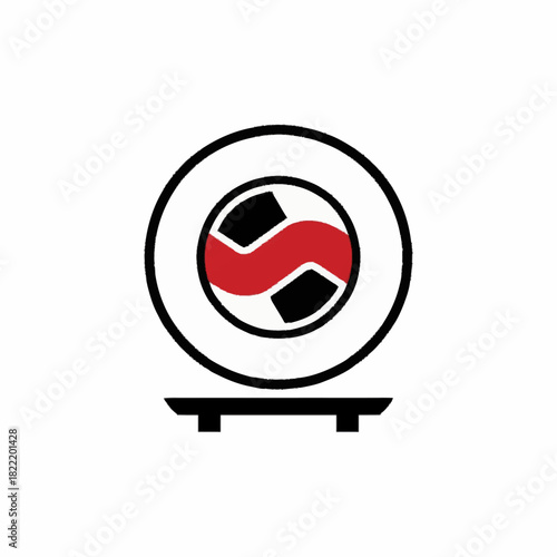 Yin yang black and white circular symbol with red accent balance harmony icon perfect for eastern philosophy meditation duality or spiritual wellness design
