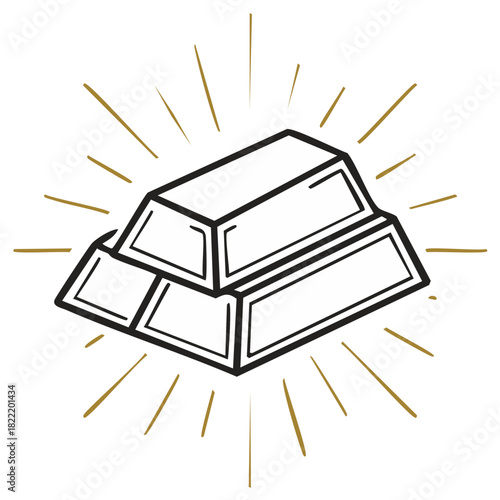 Stacked gold bars with radiating lines