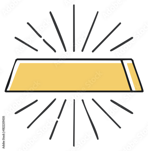 Gold bar graphic with sunburst rays. Illustrative vector image.