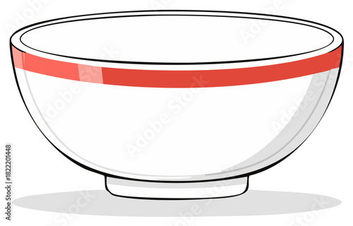 Empty White Ceramic Bowl with Red Stripe Design Simple Kitchen Tableware Illustration
