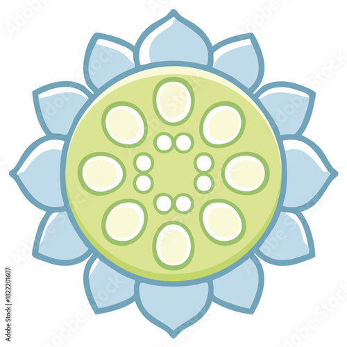 Spiritual blue lotus flower symbol with seed pod vector illustration