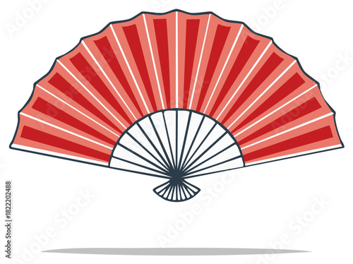 Stylized red and white folding fan illustration. Traditional cultural symbol.