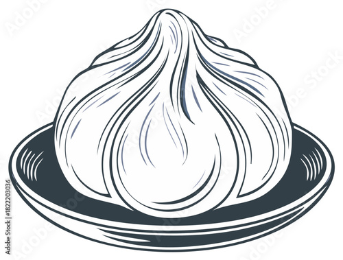 Delicious dumpling served on a plate illustration style for a restaurant menu or poster