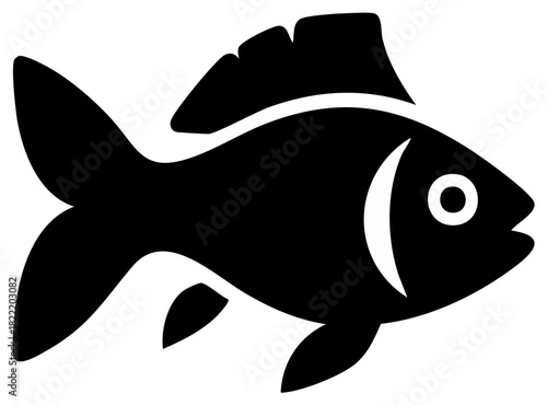 Simple black fish silhouette icon, a graphic vector illustration of a swimming aquatic animal