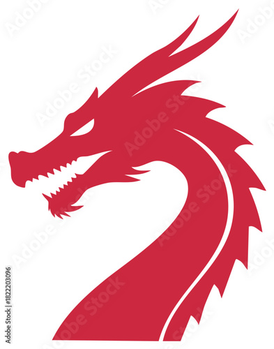 Dramatic red dragon head profile with sharp scales and menacing gaze, a powerful symbol of mythical strength and courage