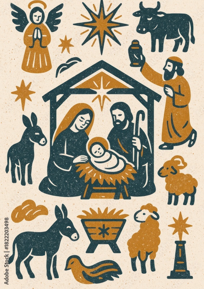 Fototapeta premium Nativity scene festive illustration