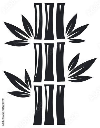 Minimalist black silhouette vector icon of bamboo shoots and foliage design