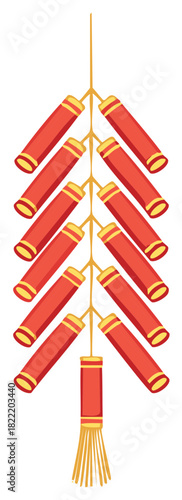Festive string of firecrackers celebrating an oriental occasion or cultural event